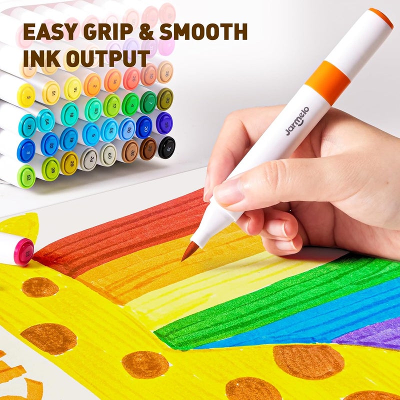 JARMELO Washable Dual Tip Markers for Kids Ages 8-12, Brush & Chisel Tip, Water-Based Coloring Markers, Double-Tipped 48 Colors Marker Set with Storage Case, School Art Supplies for Boys & Girls - Image 5